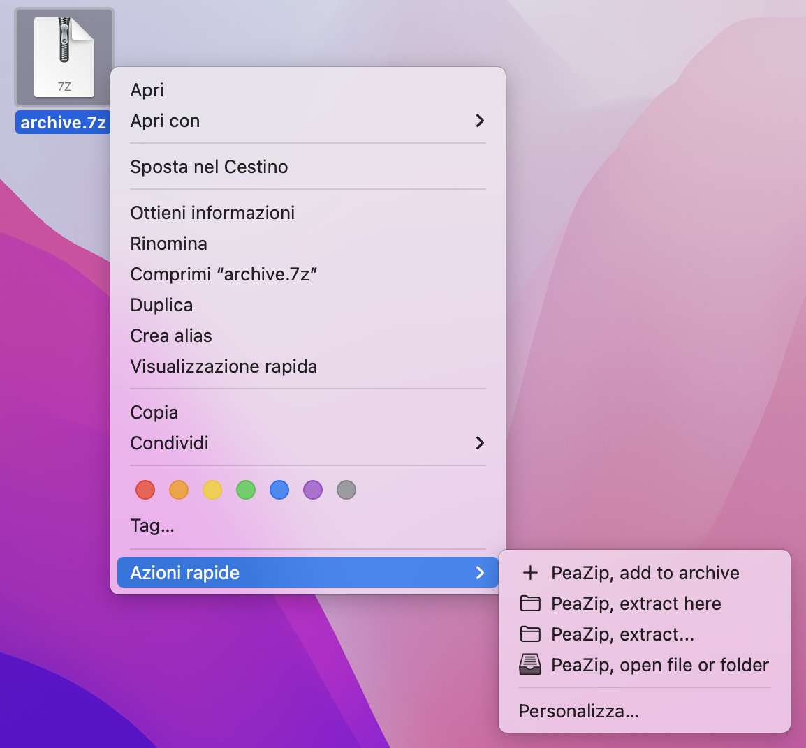peazip for mac context menu service menus